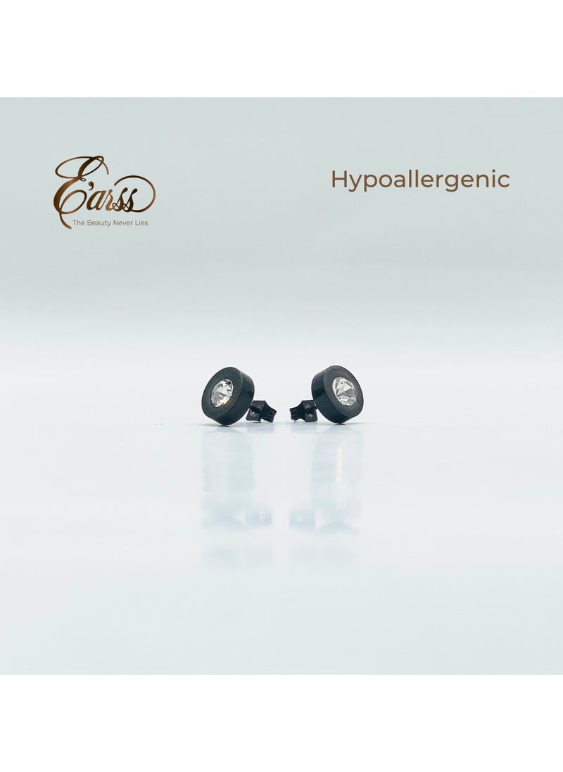 Earss Black Border Cubic Zirconia | Stainless Steel | 18K Gold Plated  - Image 3