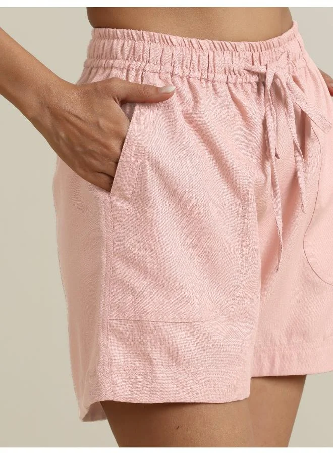 trueBrowns trueBrowns Light Pink Cotton Blend Shorts With Drawstring