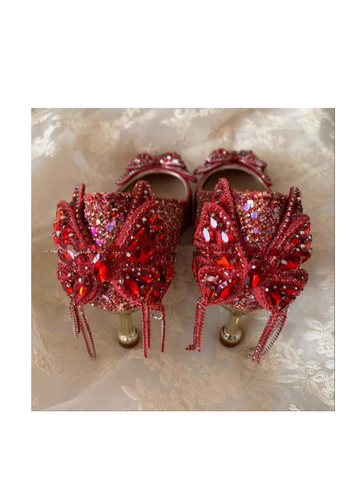Princess Crystal High Heels Fairy Style Wedding Shoes Bridal Master Wedding Dress - Image 1