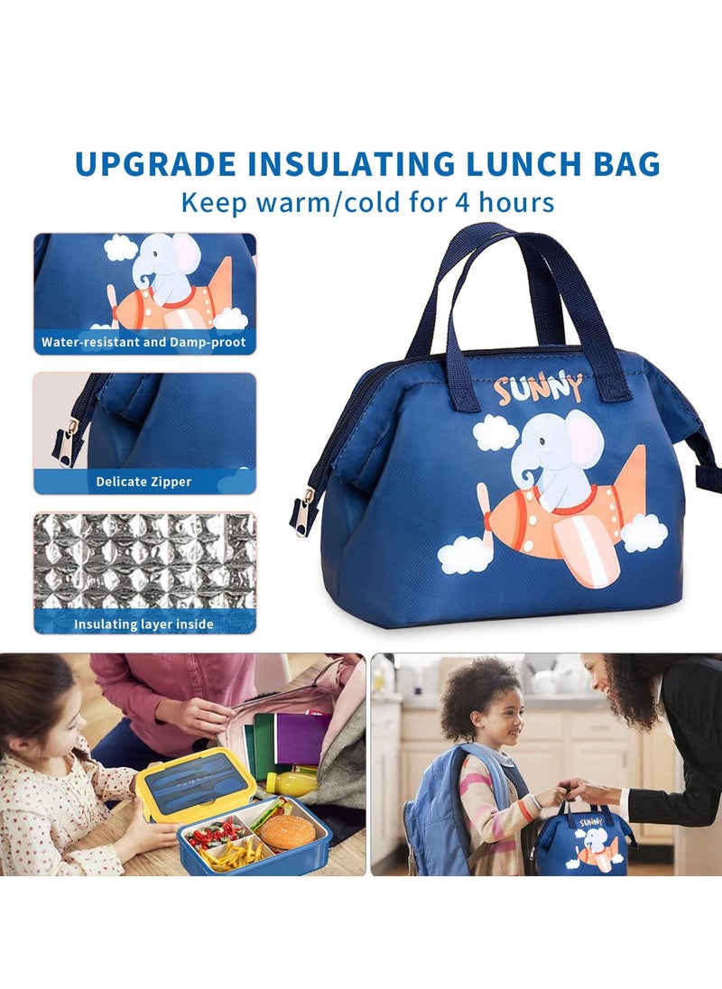 Yoawllty Lunch Boxes for Kids, 5 in 1 Bento Lunch Box with Insulated Lunch Bag and Utensil Set 1100ml Leak-proof Tiffin Box For Kids & Adults(Blue)  - Image 4