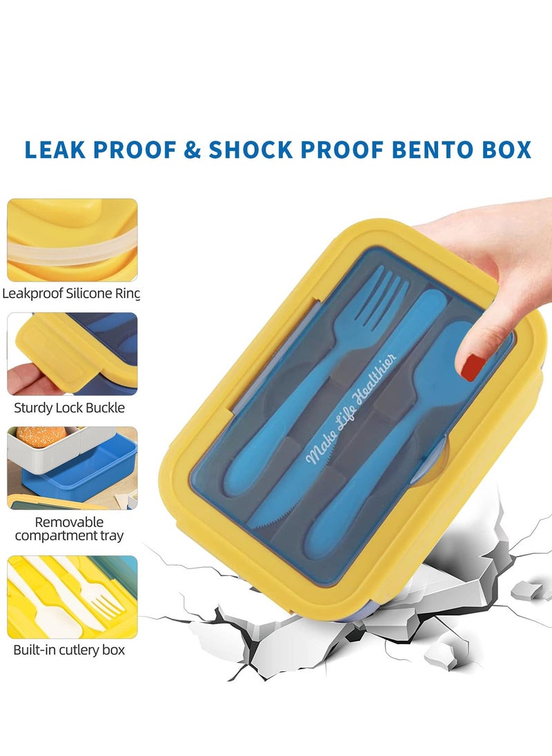 Yoawllty Lunch Boxes for Kids, 5 in 1 Bento Lunch Box with Insulated Lunch Bag and Utensil Set 1100ml Leak-proof Tiffin Box For Kids & Adults(Blue)  - Image 2