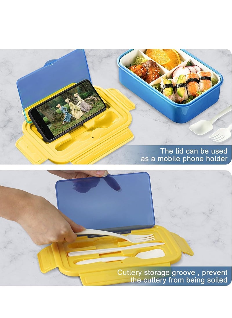 Yoawllty Lunch Boxes for Kids, 5 in 1 Bento Lunch Box with Insulated Lunch Bag and Utensil Set 1100ml Leak-proof Tiffin Box For Kids & Adults(Blue)  - Image 3