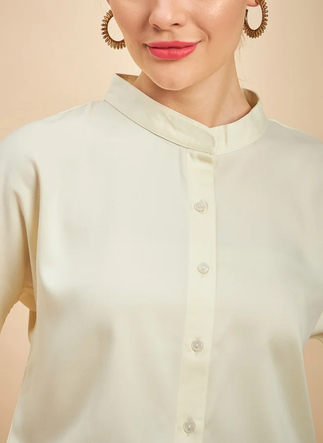 MINT STREET Cream Casual Shirt for Women