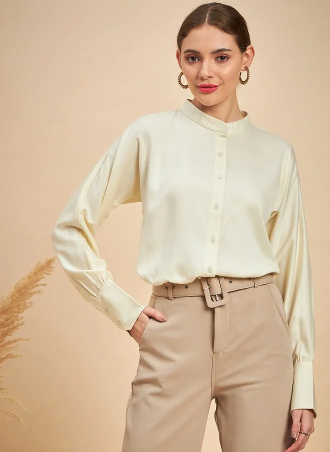 MINT STREET Cream Casual Shirt for Women
