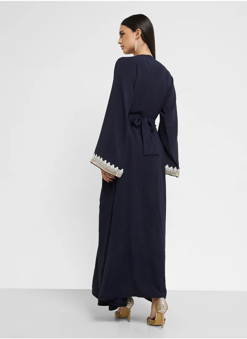 hayas closet Embroidered V-Neck Straight Sleeve Dress
