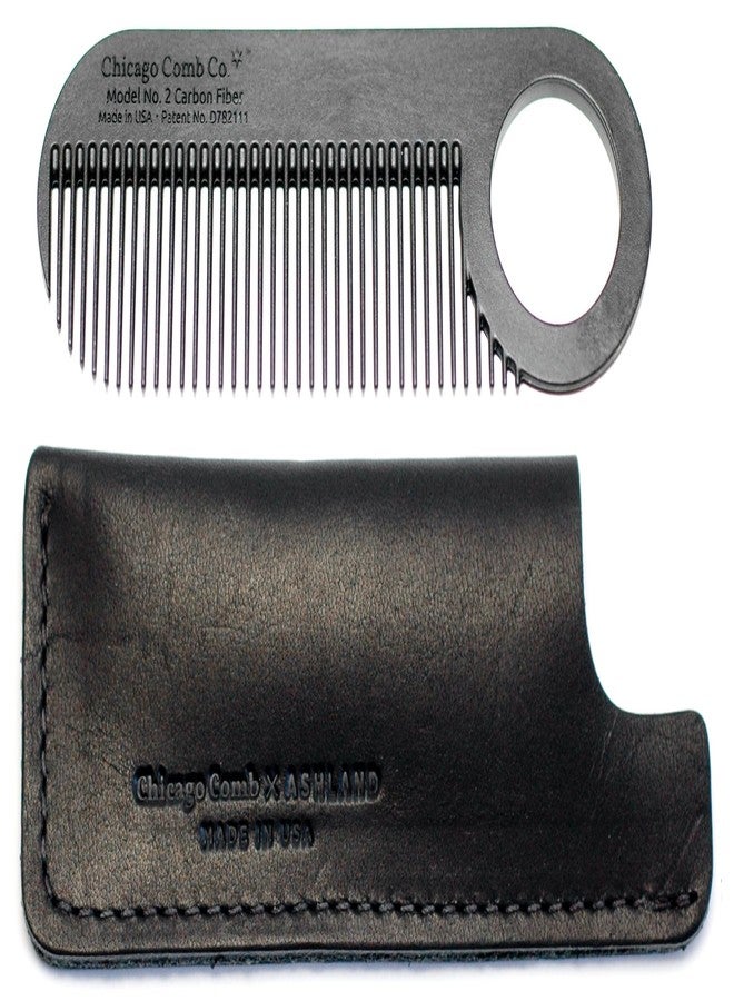 Chicago Comb No. 2 Carbon Fiber + Black Horween leather sheath, Made in USA - Image 1
