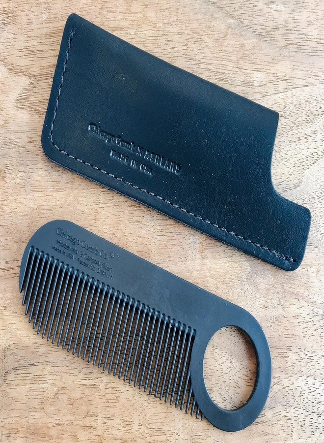 Chicago Comb No. 2 Carbon Fiber + Black Horween leather sheath, Made in USA - Image 2