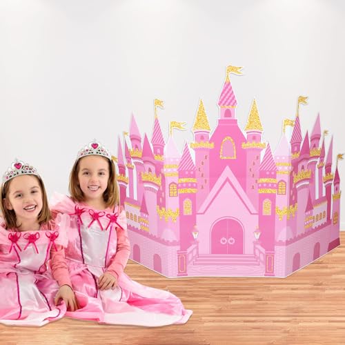 CHUNNIN خلفية قلعة وردية بطاقة عيد ميلاد الأميرة للزينة في حفلة الأميرة 23.58x 39 بوصة خلفية قلعة ملكية وردية لتصوير الزينة على الطاولة لفتاة خلفية حفلة لوازم - Image 5