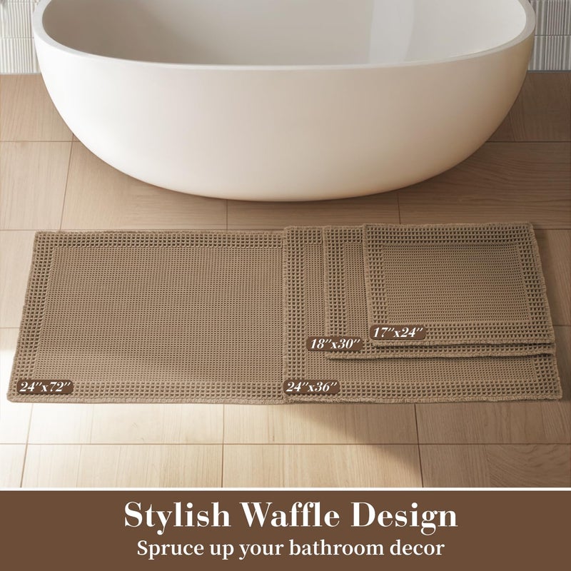 RESARE Waffle Bath Mat for Bathroom  Super Absorbent Bathroom Rugs Non Slip Machine Washable  Ultra Soft Boho Bath Rugs with Tassels for Bathroom Floor  Upgraded Bordered Design  18""x30"" Brown - Image 3