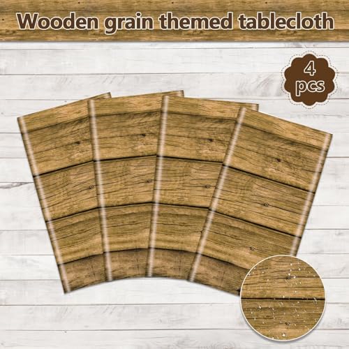 PTECDROTS 4Pcs Wood Tablecloth, Brown Rustic Table Covers, Rectangular Table Decoration for Rustic, Western Barn Themed Birthday Barbecue Party Decorations, 51 x 86.6 Inch - Image 3