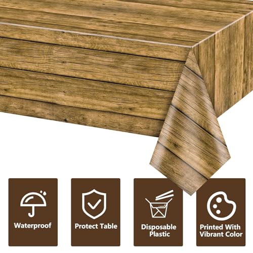 PTECDROTS 4Pcs Wood Tablecloth, Brown Rustic Table Covers, Rectangular Table Decoration for Rustic, Western Barn Themed Birthday Barbecue Party Decorations, 51 x 86.6 Inch - Image 4