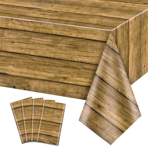 PTECDROTS 4Pcs Wood Tablecloth, Brown Rustic Table Covers, Rectangular Table Decoration for Rustic, Western Barn Themed Birthday Barbecue Party Decorations, 51 x 86.6 Inch - Image 1