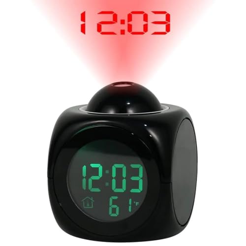 Elvana Talking Digital Alarm Clock LCD with Projector, Indoor Temperature, Bedroom, Office, Smart Night Light, Snooze, Bold Numbers, Multicolor Display, Battery Operated (Black) - Image 3