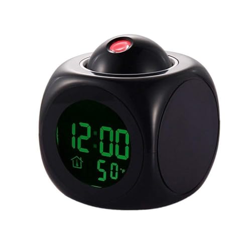 Elvana Talking Digital Alarm Clock LCD with Projector, Indoor Temperature, Bedroom, Office, Smart Night Light, Snooze, Bold Numbers, Multicolor Display, Battery Operated (Black) - Image 1