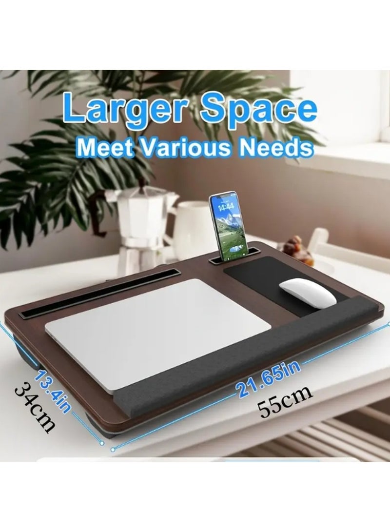 Kimaya Laptop Tray with Pillow, Compact Computer Desk, Mouse Pad and Wrist Rest for Notebook up to 17 Inch with MacBook, Laptop Stand with Tablet, Pen and Mobile Holder (Smoky Grey) - Image 3