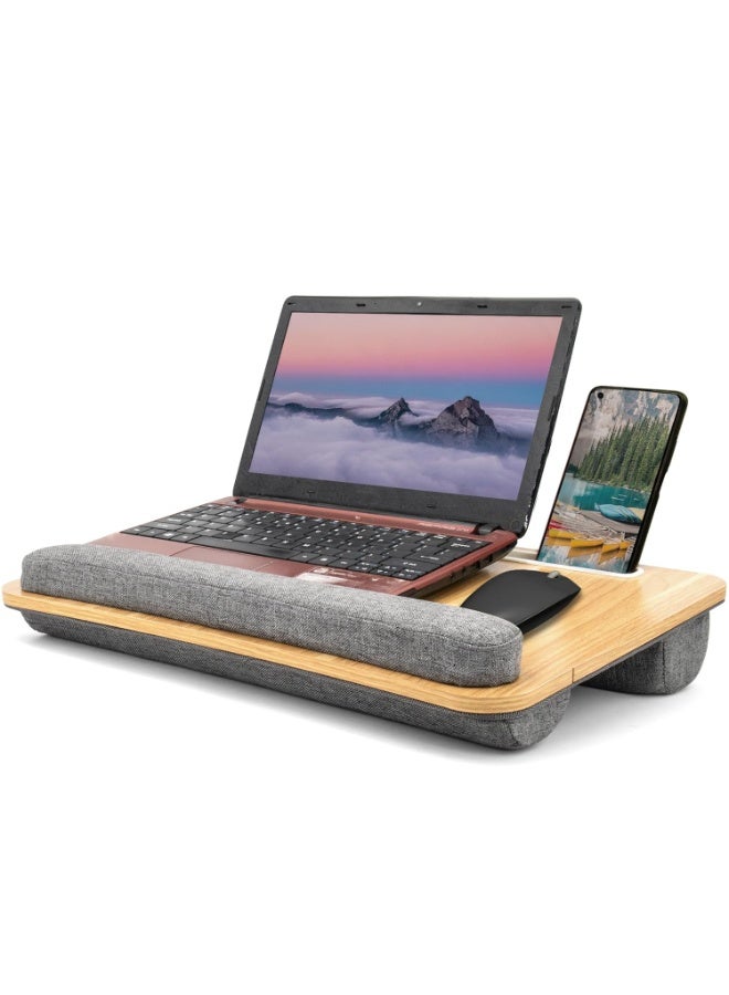 Kimaya Laptop Tray with Pillow, Compact Computer Desk, Mouse Pad and Wrist Rest for Notebook up to 17 Inch with MacBook, Laptop Stand with Tablet, Pen and Mobile Holder - Image 2