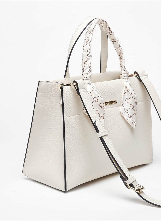 Celeste - Women's Solid Tote Bag with Magnetic Closure and Scarf Detail - Image 1