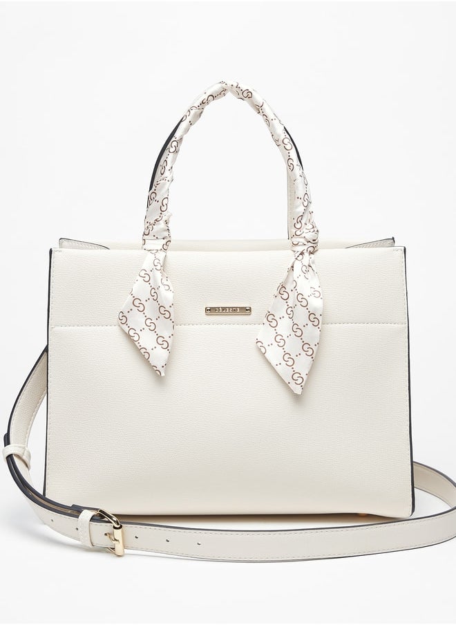 Celeste - Women's Solid Tote Bag with Magnetic Closure and Scarf Detail - Image 1