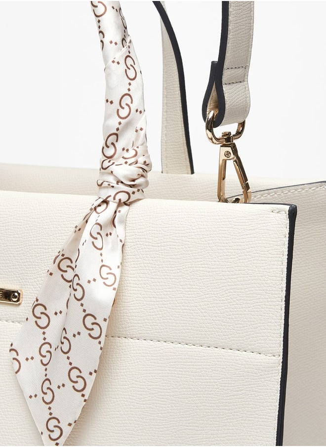 Celeste - Women's Solid Tote Bag with Magnetic Closure and Scarf Detail - Image 1
