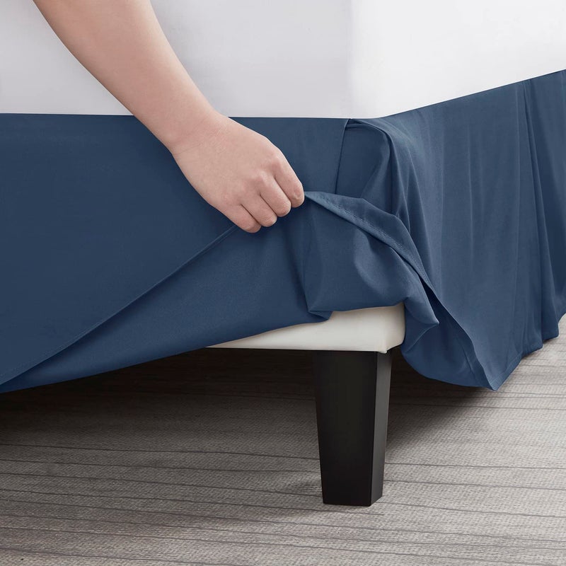 Nestl تنورة سرير نستل باللون الأزرق البحري بحجم كينغ 14 بوصة انخفاض  تنورة سرير من الألياف الدقيقة المصقولة بجودة فندقية تنورة سرير مطوية مقاومة للانكماش والتلاشي - Image 5