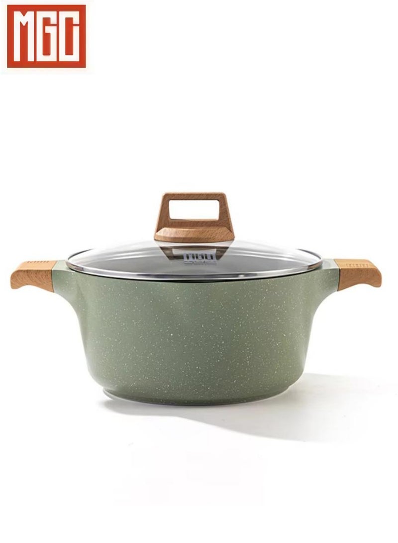 MGC Cooking Pot With Lid | Die Cast Aluminum Soup Pot With Glass Lid | 100% PFOA Free, Fixed Handle | Multi Layer Non-Stick Granite Coating | oven safe (Green, 5 Liters) - Image 1