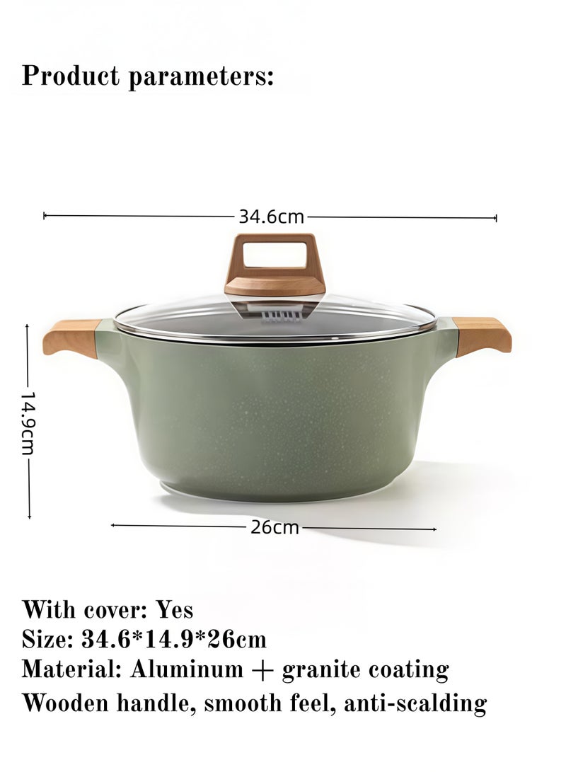 MGC Cooking Pot With Lid | Die Cast Aluminum Soup Pot With Glass Lid | 100% PFOA Free, Fixed Handle | Multi Layer Non-Stick Granite Coating | oven safe (Green, 5 Liters) - Image 2