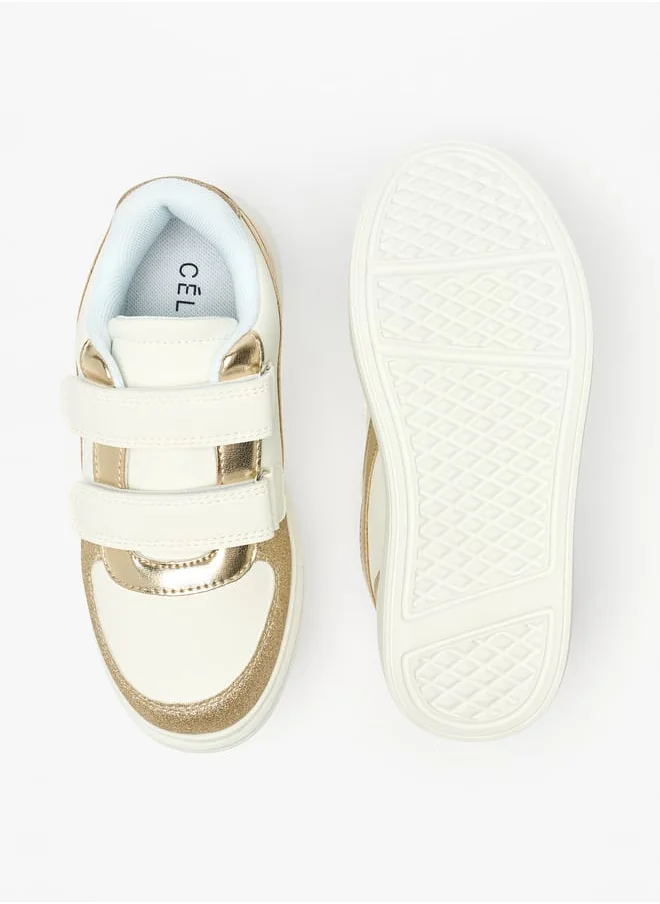 Celeste Girls' Panelled Sneakers with Hook and Loop Closure