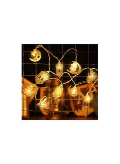 Ramadan fantasy light strip, 6.56 feet, 10 LED lights, word Eid, moon, stars and lantern, battery operated for home and outdoor decoration, party supplies, white,,