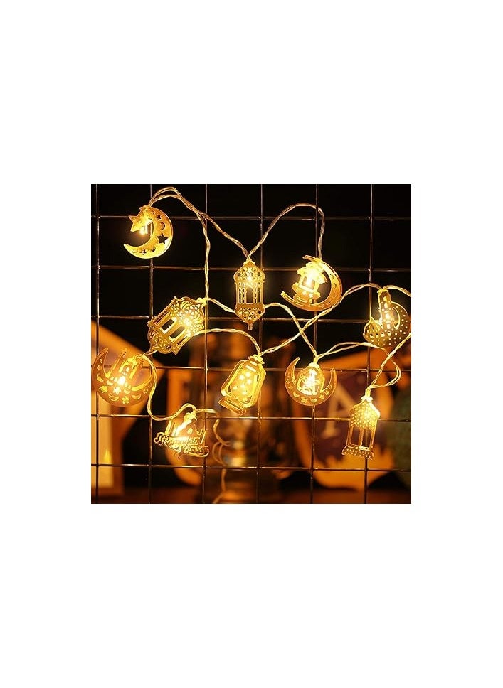 Generic - Ramadan fantasy light strip, 6.56 feet, 10 LED lights, word Eid, moon, stars and lantern, battery operated for home and outdoor decoration, party supplies, white,, - Image 1