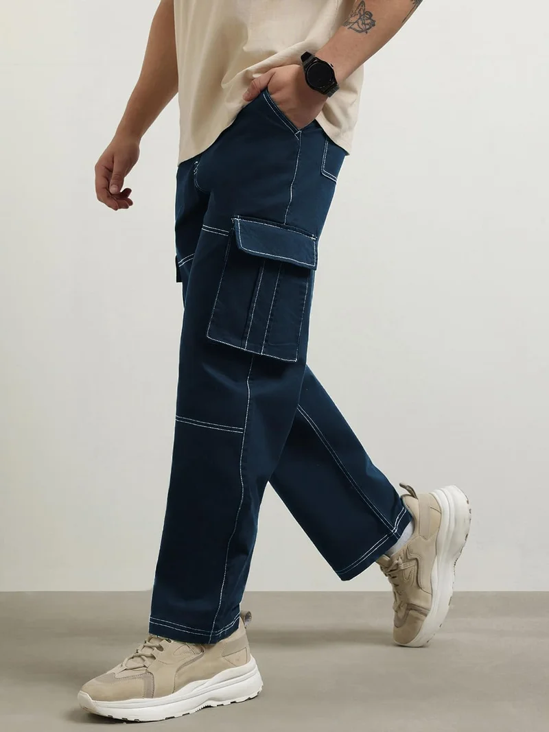 NOBERO Men's Navy Cargo Pants
