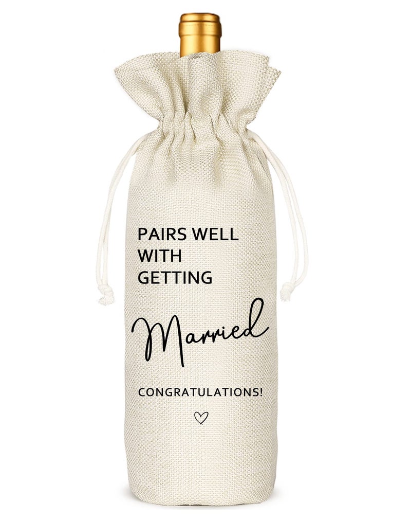 Socive Wedding Wine Bag Linen Wine Gift Bag Wedding Couples Gifts Bride and Groom Gift Pairs Well with Getting Married5SW105