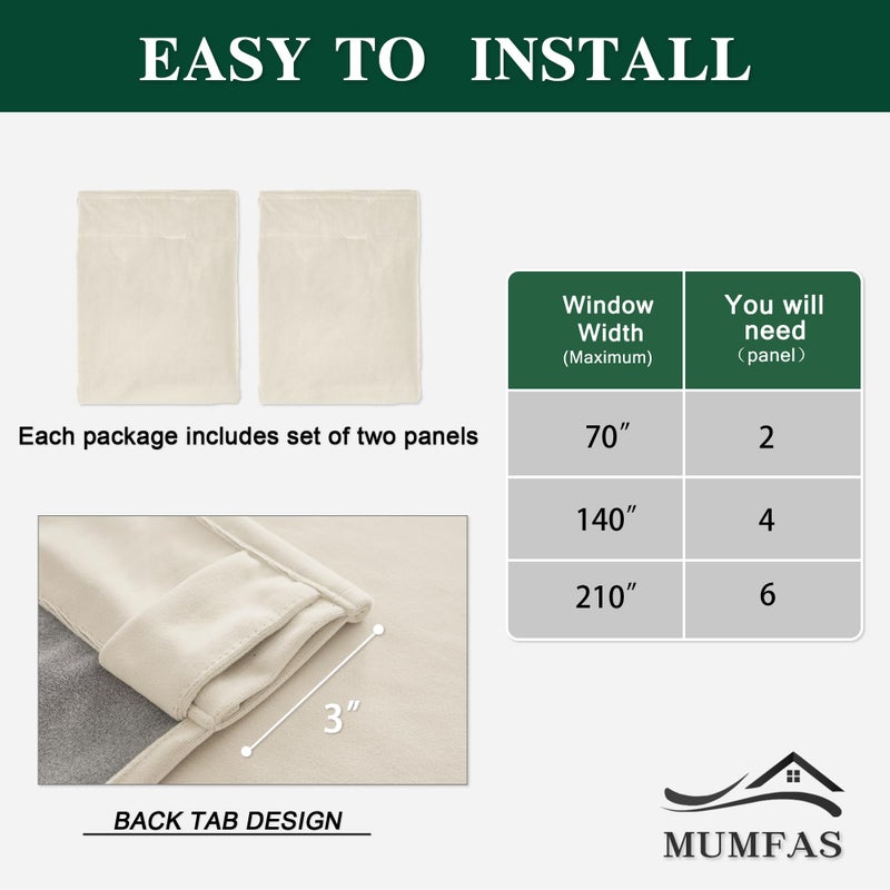 Mumfas Ivory Velvet Curtain Pair Back Tab Rod Bocket Room Bedroom Stretains 63 بوصة زخرفة زخرفة طويلة للخصوص - Image 3