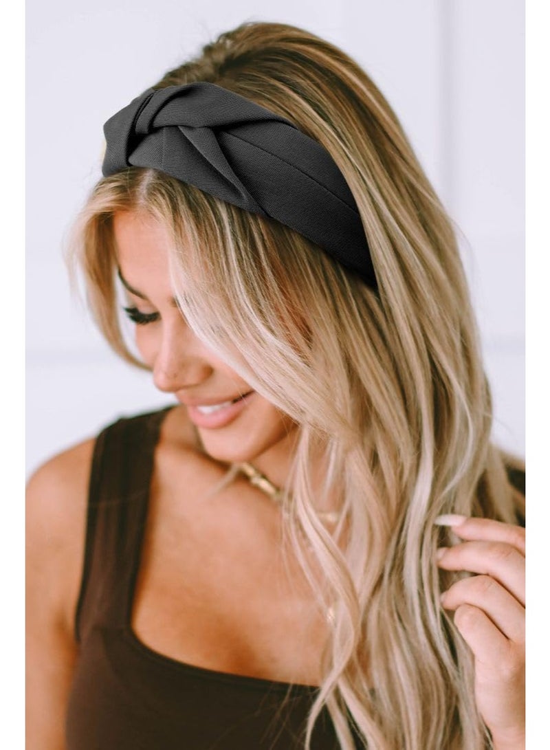 Knotted Headbands for Women Non Slip Women Headbands for Hair Fashion Hairband for Women‘s Hair Wide Top Knot Hair Hoops for Girls Black Beige Brown Head Band Hair Accessories for Women 3PCS - Image 3