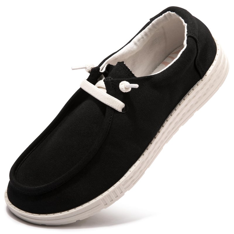 Vayfio Women's Slip On Loafers - Canvas Casual Walking Shoes Comfortable Low Top Flats Outdoor Fashion Sneakers Black 08 - Image 1