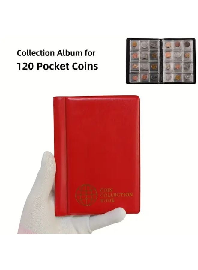 Red 120 Pocket Commemorative Stamp And Medal Collection Album With Fixed Pages For Coins - Image 1