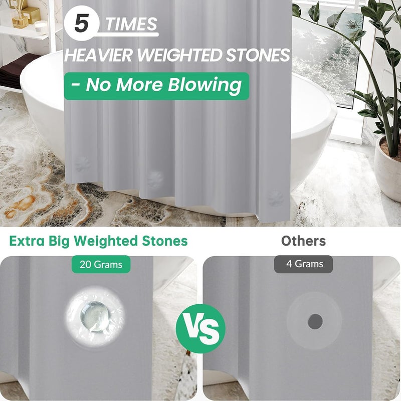 AmazerBath Heavy Duty Grey Stall Shower Curtain 36x72 with Weighted Stones - Image 2