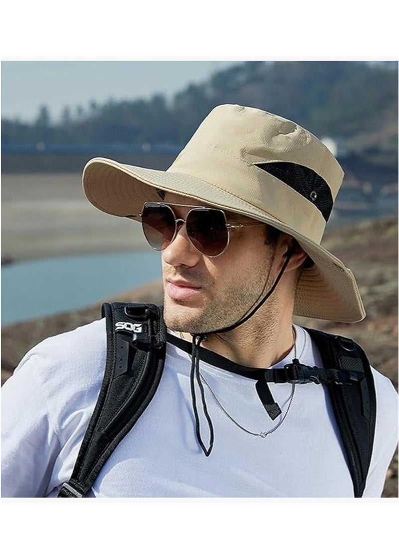 Generic Men Women Sun Hat Cowboy Hat with Straw Wide Brim Bucket Breathable Boonie Hats for Fishing, Hiking, Garden, Beach - Image 2