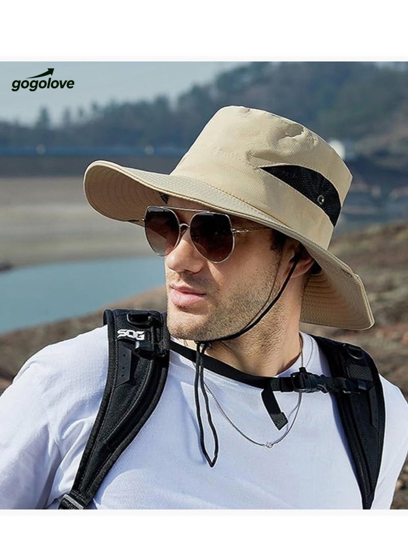 gogolove Men Women Sun Hat Cowboy Hat with Straw Wide Brim Bucket Breathable Boonie Hats for Fishing, Hiking, Garden, Beach - Image 1