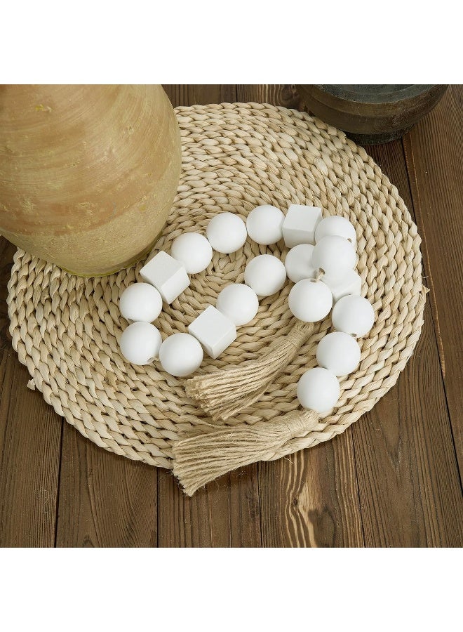 OMISHE OMISHE White Large Wood Bead Garland with 1.6" Diameter Wooden Beads and Tassels, 41.5" Long Rustic Farmhouse Country Wood Beads Garland Decorative Beads for Home Decor Tiered Tray Decor Boho Decor  - Image 2