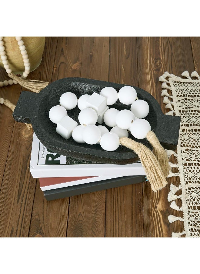OMISHE OMISHE White Large Wood Bead Garland with 1.6" Diameter Wooden Beads and Tassels, 41.5" Long Rustic Farmhouse Country Wood Beads Garland Decorative Beads for Home Decor Tiered Tray Decor Boho Decor  - Image 4