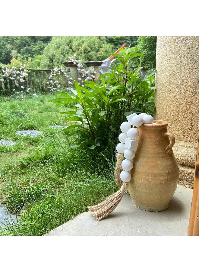 OMISHE OMISHE White Large Wood Bead Garland with 1.6" Diameter Wooden Beads and Tassels, 41.5" Long Rustic Farmhouse Country Wood Beads Garland Decorative Beads for Home Decor Tiered Tray Decor Boho Decor  - Image 5