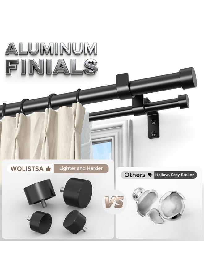 Wolistsa Black Double Curtain Rod, 72 to 144 Inch Extra Long Dual Curtain Rods with Aluminium Modern End Cap Finial, 1 Inch Adjustable Heavy Duty Window Treatment Rods, Telescopic Metal Double Drapery Pole Set - Image 2