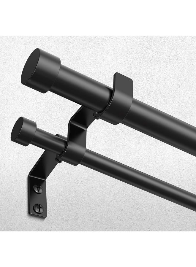 Wolistsa Black Double Curtain Rod, 72 to 144 Inch Extra Long Dual Curtain Rods with Aluminium Modern End Cap Finial, 1 Inch Adjustable Heavy Duty Window Treatment Rods, Telescopic Metal Double Drapery Pole Set - Image 1