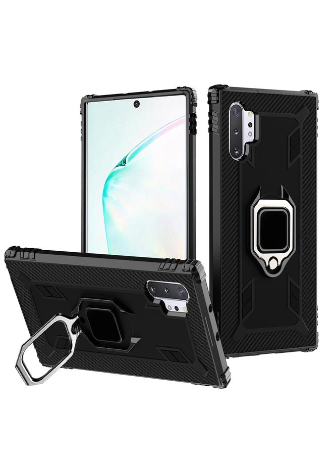 اس-توب جراب لهاتف Galaxy Note 10+ مصنوع من ألياف الكربون مع حامل حلقي يدور 360 درجة - Image 1