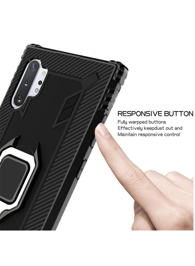 اس-توب جراب لهاتف Galaxy Note 10+ مصنوع من ألياف الكربون مع حامل حلقي يدور 360 درجة - Image 4