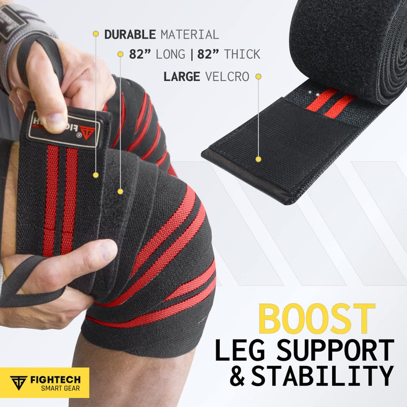 FIGHTECH Knee Wraps for Weightlifting - 82" Long | Men & Women | Ideal for Squats, Leg Press, Cross Training, Bodybuilding, and Gym WODs - Image 3