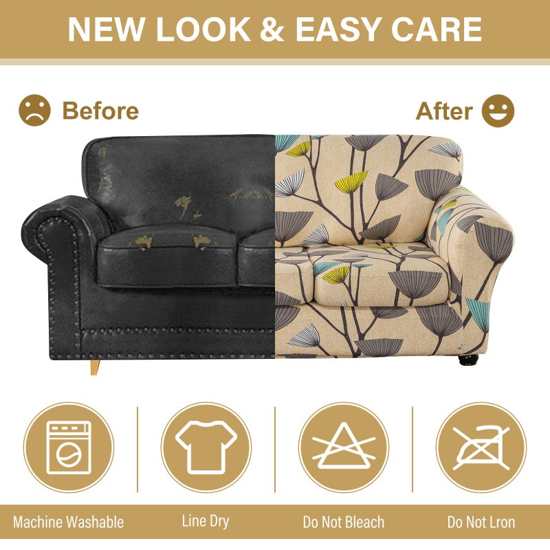 Lamberia Printed Sofa Cover High Stretch Sofa Slipcovers 2 Piece Armchair Slipcover with One Separate Cushion Cover Elastic Bottom Floral Pattern (Dandelion, Armchair) - Image 5