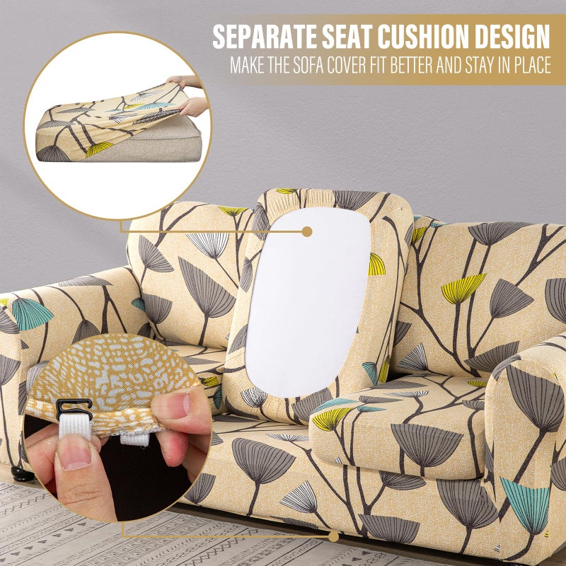 Lamberia Printed Sofa Cover High Stretch Sofa Slipcovers 2 Piece Armchair Slipcover with One Separate Cushion Cover Elastic Bottom Floral Pattern (Dandelion, Armchair) - Image 4