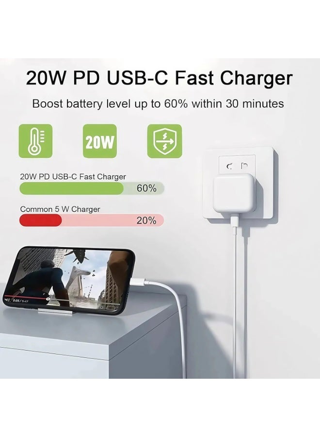 إي وورلد شاحن سريع 20 واط USB-C قابس بريطاني Type-C محول طاقة لهواتف آيفون 17 و16 و15 برو ماكس بلس وآيباد وسامسونج وجوجل، شاحن حائط قابل للطي للسفر (أبيض) - Image 2
