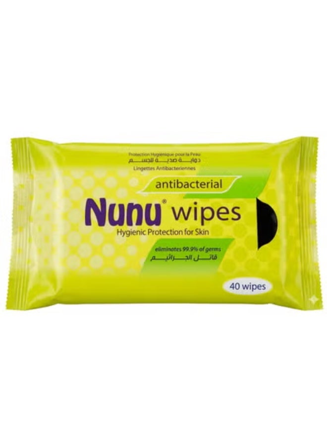 Nunu Antibacterial Wipes Hygienic Protection for Skin, 40 Wipes